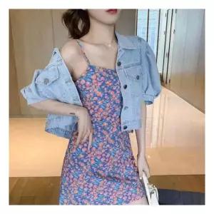 크롭청자켓 여름 여자데님코디 퍼프 반팔 재킷
