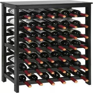 바미아 42병 대나무 와인 랙 테이블 상판이 있는 7단 독립형 바닥 주방 다이닝 룸 위한 보관 선반 블랙