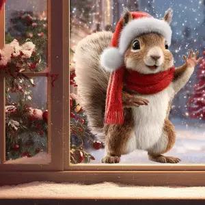 1PC 크리스마스 다람쥐 정전기 클링 창문 스티커 방수 무접착 비닐 데칼 거실 침실 욕실 문 유리용