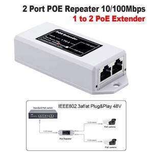 NVR IP 카메라용 2 포트 POE 확장기 AP 음성 범위 100 미터 IEEE 802.3af 표준 100Mbps