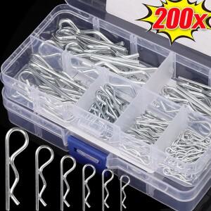 200/100x 스틸 R 타입 코터 핀 클립 재사용 가능 헤비 듀티 스프링 고정 와이어 헤어핀 자동차 패스너 하드