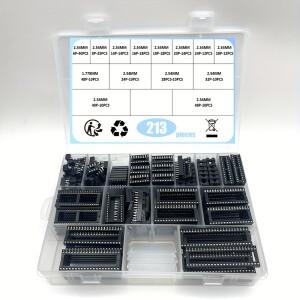 213개/상자 2.54 1.778mm 피치 DIP IC 소켓 솔더 유형 어댑터 분류 키트(6/8/14/16/18/20/24/28/40/48 핀)