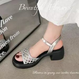 엘럽 여친 여름 논슬립 리얼 가죽 통굽 샌들 키높이 아웃도어 오픈토 펀칭 로마슈즈 박템5