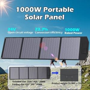 1000W 접이식 태양 전지 패널 휴대용 단결정 ETFE 18V-24V 충전기 발전기 RV 캠핑 IP67 방수