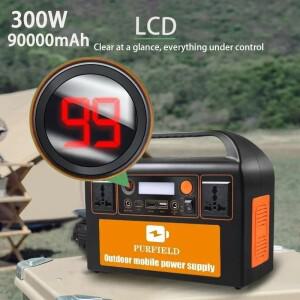 300W 220V 110V AC 휴대용 발전소 90000mAh 315WH 태양열 발전기 배터리 DC 야외 비상 전원 공급 장치