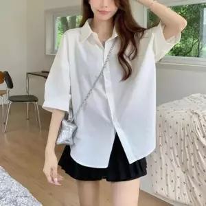 여자블라우스 여성 루즈핏 트임 반팔 셔츠 여름 가오리핏 남방 1P