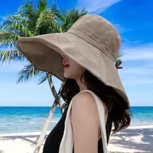 여름돌돌이 여성 휴양지 바닷가 외출 넓은챙 린넨 햇빛 차단 모자