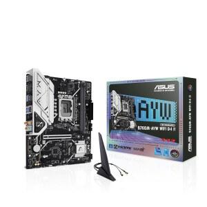 ASUS B760M-AYW WiFi D4 II 인텔 B760 (LGA 1700) microATX 메인보드, PCIe 5.0 x16 지원, M.2 슬롯 2개, DDR4, Realtek 2.5Gb 이더넷, Wi-Fi 6, HDMI, SATA 6Gbps, 전면 USB 5Gbps, 오라 동기화