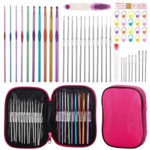 메치어 크로셰 후크 세트, 초보자용 54팩 바늘 세트 키트, 보관 케이스가 있는 인체공학적 뜨개질 바늘, 크로셰용 핸드 크래프트 액세서리