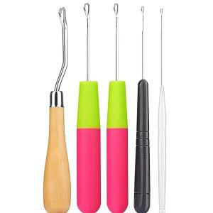 5Pcs /세트 구부러진 래치 후크 크로셰 헤어 브레이딩 도구 드레드락 브레이딩, 러그 제작 및 아트 공예를 위한 다양한 크기의 직조 바늘