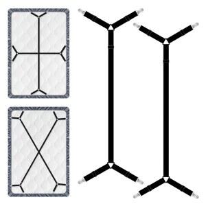 Xunesip 침대 시트 스트랩, 2Pcs 탄성 조절식 홀더 금속 클립으로 시트를 제자리에 고정할 수 있는 장착 매트리스 커버용 홀더, 시트, 소파 쿠션(블랙)