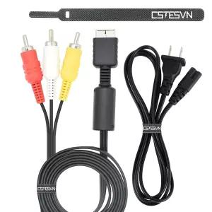 PS1 전원 코드 및 AV 케이블 AC PlayStation 1 2 3 Prong 충전 어댑터 오디오 비디오 RCA 교체 세트와