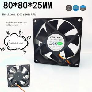 80*80*25MM 브랜드 CC8025H12D 듀얼 볼 온도 제어 PWM 12V 0.19A 섀시 8CM 냉각 팬