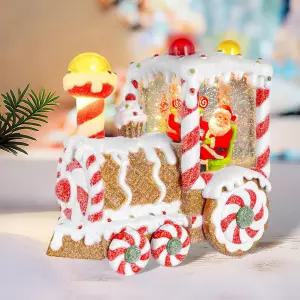 크리스마스 스노우 글로브 디저트 기차 물 반짝이 랜턴 6H 타이머 기능 포함 산타 3 AA 배터리 작동 축제