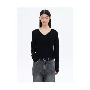 매장정품 에잇세컨즈 8SECONDS 리넨 블렌드 브이넥 카디건 블랙 32545ALY75 678387