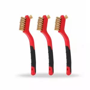 7 미니 와이어 브러시 세트 - 페인트 제거 녹 문지르기 깊은 청소 및 디테일링을 TPR 코팅 손잡이가 3팩
