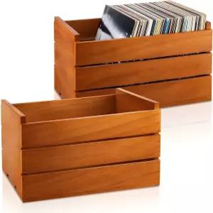 신터프 2개 나무 비닐 레코드 보관함 7개 앨범 45RPM 책 장난감 잡지 수집가 싱글 홈 디스플레이 브라운용