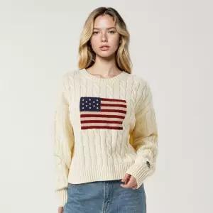 [백화점 정품] 후아유 여성 아메라칸 플레그 케이블 풀오버 니트 WHKAG2293F