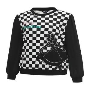 [디즈니골프][디즈니골프]여성 쉬폰 소매 앨리스 체크 긴팔 라운드 티셔츠 DO1LTRR17
