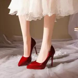 여자 레드 신발 힐 춘추 단화 펌프스 하이힐 스틸레토 토시 빅사이즈 KS3