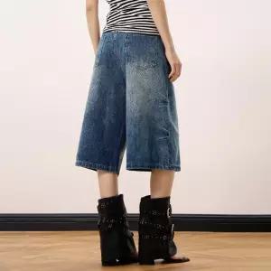 엘럽 남사친 바지 청 반 구제 워싱 스트릿 붐 나염 쇼트 청반바지 와이드 하이 7부 원템1
