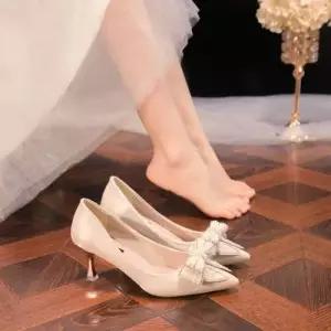 여성 베이지 웨딩 단화 패션 가지 하이힐 무리가 스틸레토 신발 슈즈 힐 발에 않는 KS5