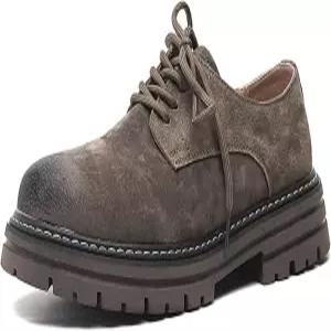 남성 클래식 가죽 라운드 토 플랫폼 옥스포드 레이스 업 청키 힐 러그 밑창 더비 슈즈 컴포트 패션