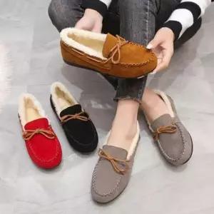 퍼단화 여성 스웨이드 소재 따뜻한 털안감 플랫 모카신