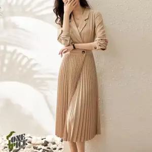 롱 여자 오피스룩 햅번풍 정장원피스 슬림 셔링 자미 OP1