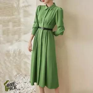 원피스 여친 흰색 그린 셔츠 셔링 슬림핏 OP1