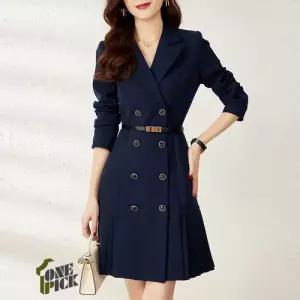 원피스 치마 여친 오피스룩 벨트 슬림 블루 정장 누름 허리조임 밑단 OP1