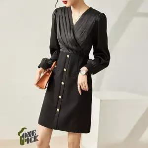 여성용 원피스 햅번 브이넥 직장 하이웨스트 슬림핏 OP1