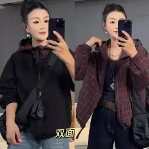 캐주얼 여성 점퍼 후드 체크 리버시블 코트 OP1