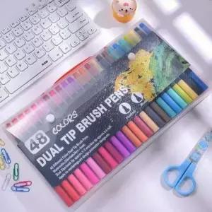 [문구/오피스] 48색 붓펜 세트 형광펜 마커펜 스트로크펜촉 붓마커펜