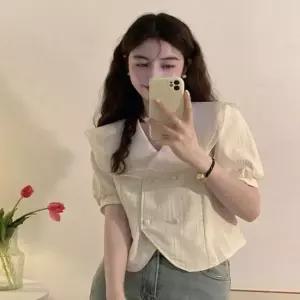 [옷은날개] 여성 여름 반팔 빅카라 레이스블라우스 러블리 자켓형