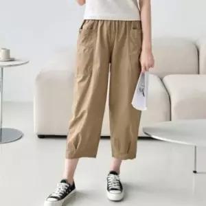 [SBD] 팬츠 워싱면 여성 밴딩 8부 바지 더블포켓 통바지 밑단