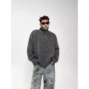 남성 니트 칼라넥 터틀넥 커플 장식 카디건 OP1