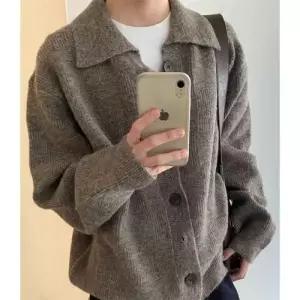 남성용 가을 칼라넥 차콜 숄카라 카디건 스웨터 OP3