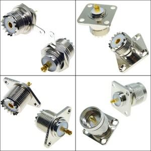 UHF SO239 벌크헤드 암 패널 섀시 마운트 플랜지 솔더 컵 4 홀 PL259 RF 동축 커넥터 안테나 어댑터