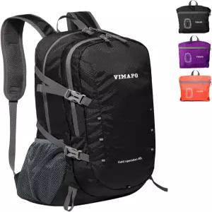 비마포 패커블 경량 백팩 40L 립스탑 나일론 접이식 여행용 데이팩 야외용 하이킹 블랙