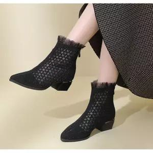 여름 여사친 구두 에어힐 스크럽 워커힐 워커 미들굽 스웨이드 펀칭 부츠 봄가을 슈즈 BE3