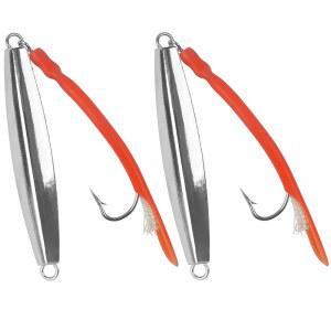 다이아몬드 지그 소금물 낚시 미끼, 튜브 테일 스트라이프 베이스 금속 스푼 포함 2팩 캐스팅 심해 해양 서핑 1oz-4oz