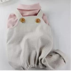 [반려] 1P 체크 단추 쭈리 나시 강아지 올인원 아이보리 2XL