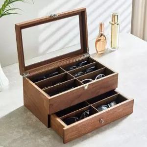원목 안경 선글라스 보관함 2단 서랍형 유리창 수납함 진열대 시계 귀걸이 액세서리 정리함