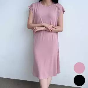 들러붙지 않는 시원한 여름 반팔 롱 원피스 등원패션