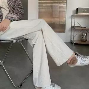 여자 겨울 외출 패션 바지 기모 안감 골지 스타일 밴딩 와이드 팬츠