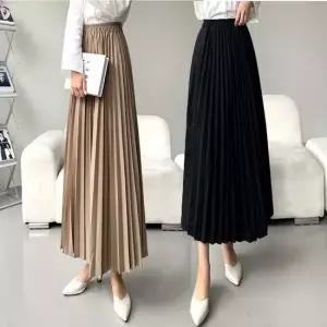 여자 플리츠 주름 롱 스커트 단아한 긴 밴딩 치마
