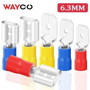 30 세트 6.3mm 스페이드 크림프 단자 전기 와이어 커넥터 절연 수컷 및 암컷 빠른 연결 케이블 스플라이스