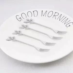 [콩심팥심]나뭇잎디자인 스텐 티포크 4p세트 케이크 디저트포크