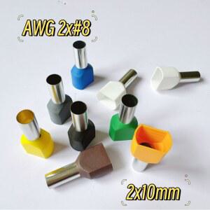 TE10 14 구리 압착 단자 AWG 2X 8 절연 페룰 케이블 러그 트윈 타입 커넥터 전기 블록 2x10mm 20